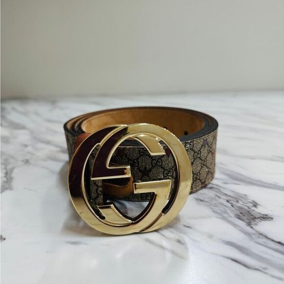 Gucci Brown Patterned Belt with Gold Buckle - Picture 7 of 7